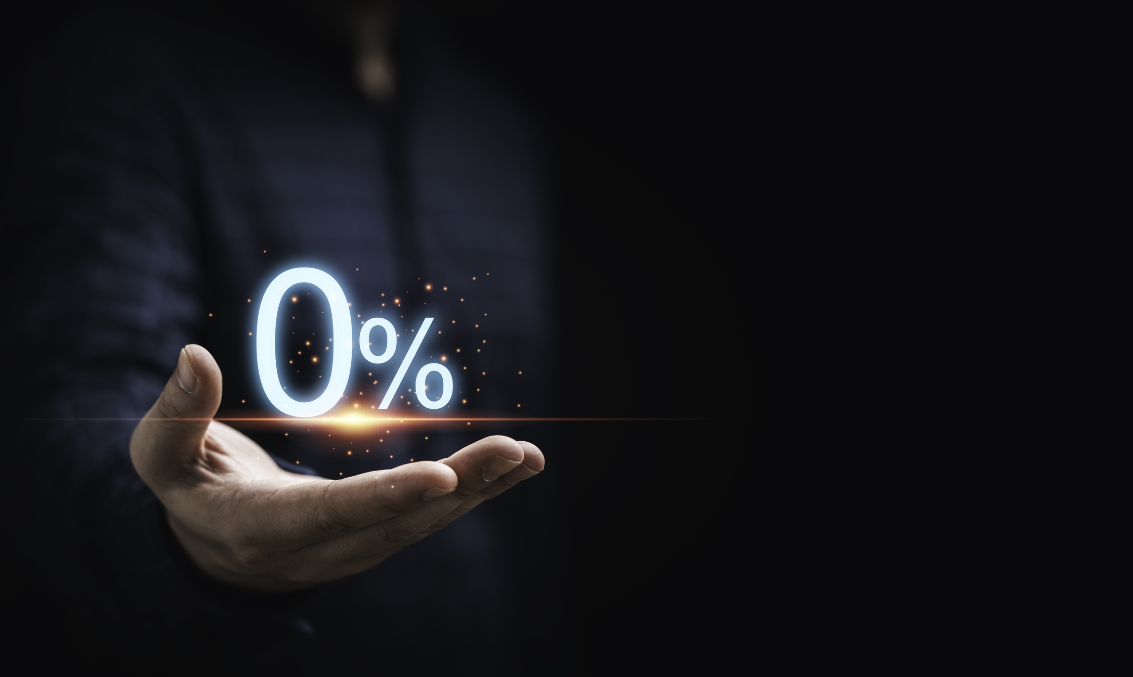 Businessman holding zero percentage on hand with copy space for sale discount promotion for Black Friday and merry Christmas happy new year period. Businessman holding zero percentage on hand with copy space for sale discount promotion for Black Friday and merry Christmas happy new year period.